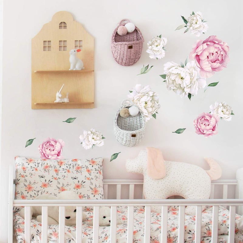 DesignStickers Peony Watercolor Wall Decals (Pink and White Watercolor) - Spring Decor Flowers Decals for Wall - Botanical Bedroom Sticker Girls - Floral Peonies Pink Botanical Stickers Bedroom Nursery w/test Sample - Image 3